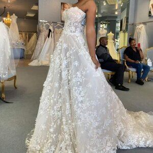 Galia Lahav 3-D embroidered tulle ballgown w/sheer bodice, Ivory w/blush lining